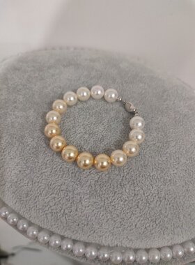 ISLA孤岛南洋金珠色茶金渐变8-10mm施家珍珠手链手串s925银通勤
