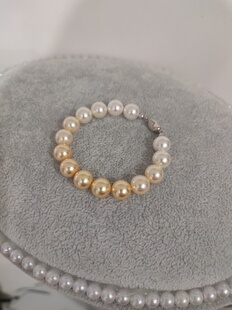 10mm施家珍珠手链手串s925银通勤 ISLA孤岛南洋金珠色茶金渐变8