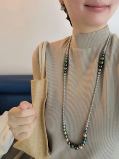ISLA孤岛南洋金珠色渐变毛衣链仿珍珠项链叠戴项链s925银万能扣