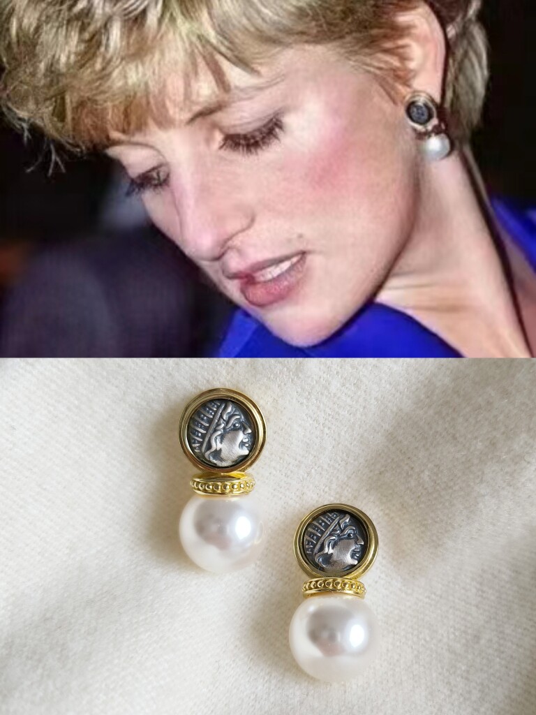 ISLA孤岛安娜同款女王硬币仿珍珠耳环复古法式耳饰s925银12澳白光