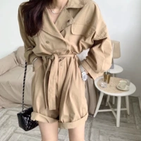 Nhà của Bác phiên bản Hàn Quốc của mùa thu chic tie thắt lưng cao jumpsuit giảm béo rộng chân váy một mảnh quần short nữ - Quần short quần áo thời trang nữ