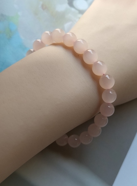 8m藕粉手串女生串珠女珠串藕粉色玉石圆珠天然正品和田玉粉色手链