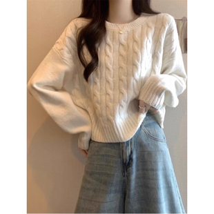 白色短款针织打底衫女秋冬高腰宽松内搭毛衣小个子掐腰miu系上衣