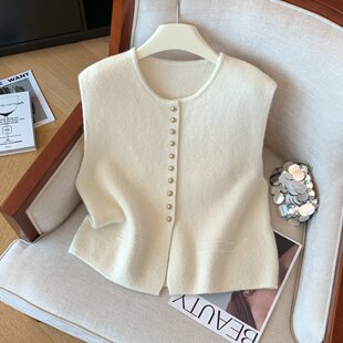 韩系洋气叠穿针织开衫马甲女秋冬季小香风高级感显瘦无袖背心上衣