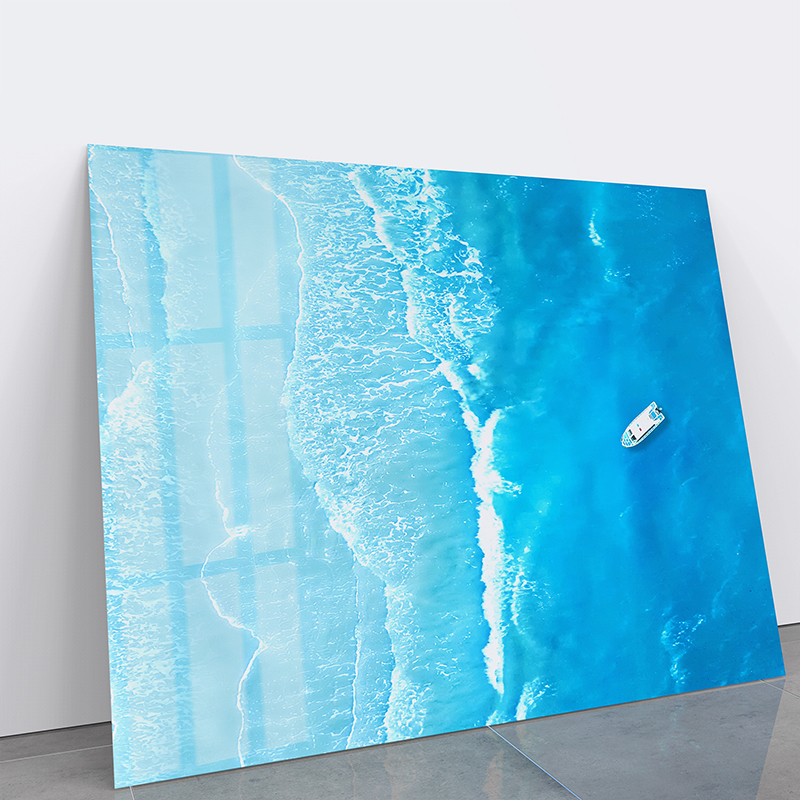 骁卫简约现代轻奢高清蔚蓝大海无框钢化玻璃装饰画客厅挂墙背景画图片