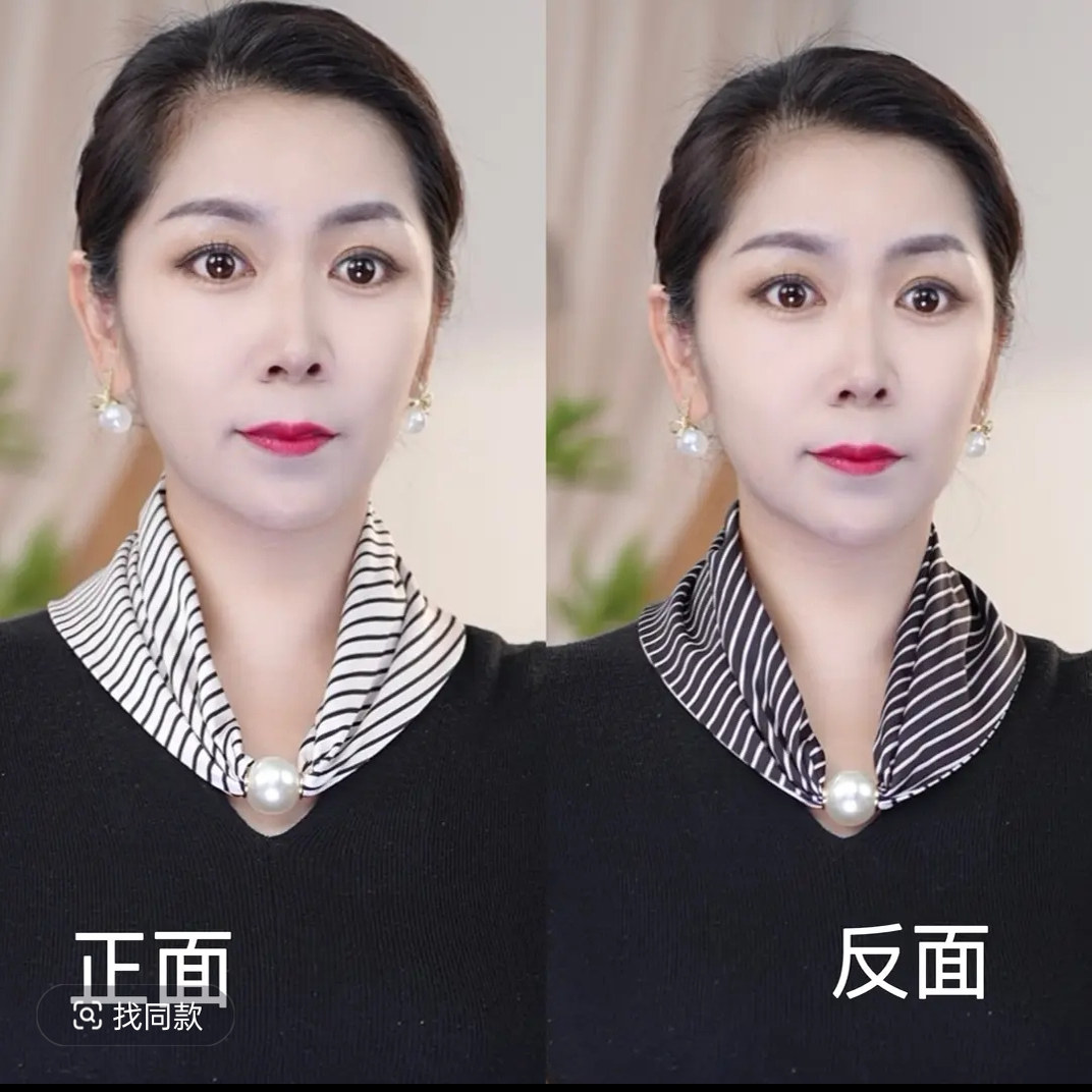 新款珍珠磁扣长条三角小丝巾
