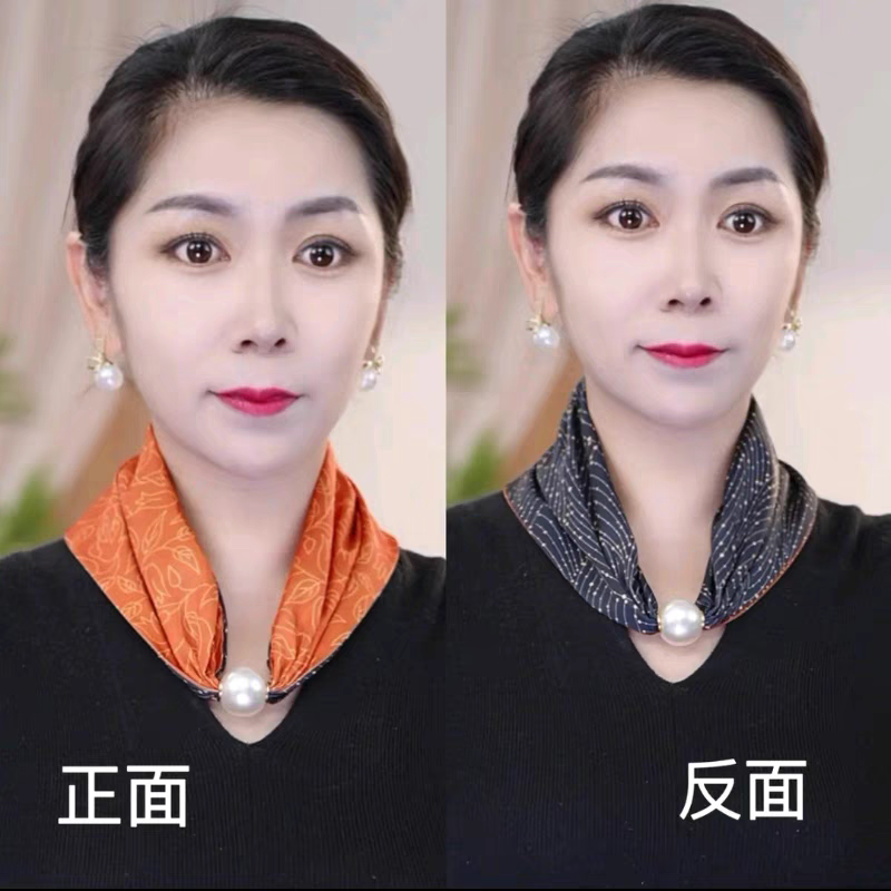 三角方巾珍珠磁扣字母印花围巾女