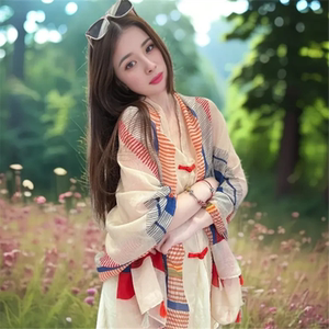 民族风【泰兰德】夏季披肩 复古盘扣防晒棉麻披肩罩衫百搭沙滩巾