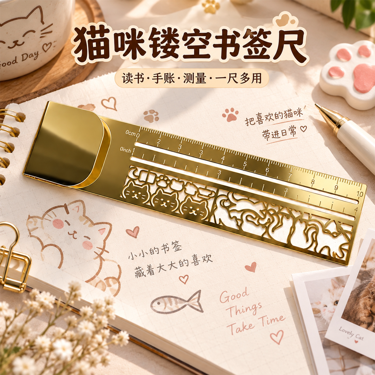 猫咪镂空金属直尺高颜值手帐