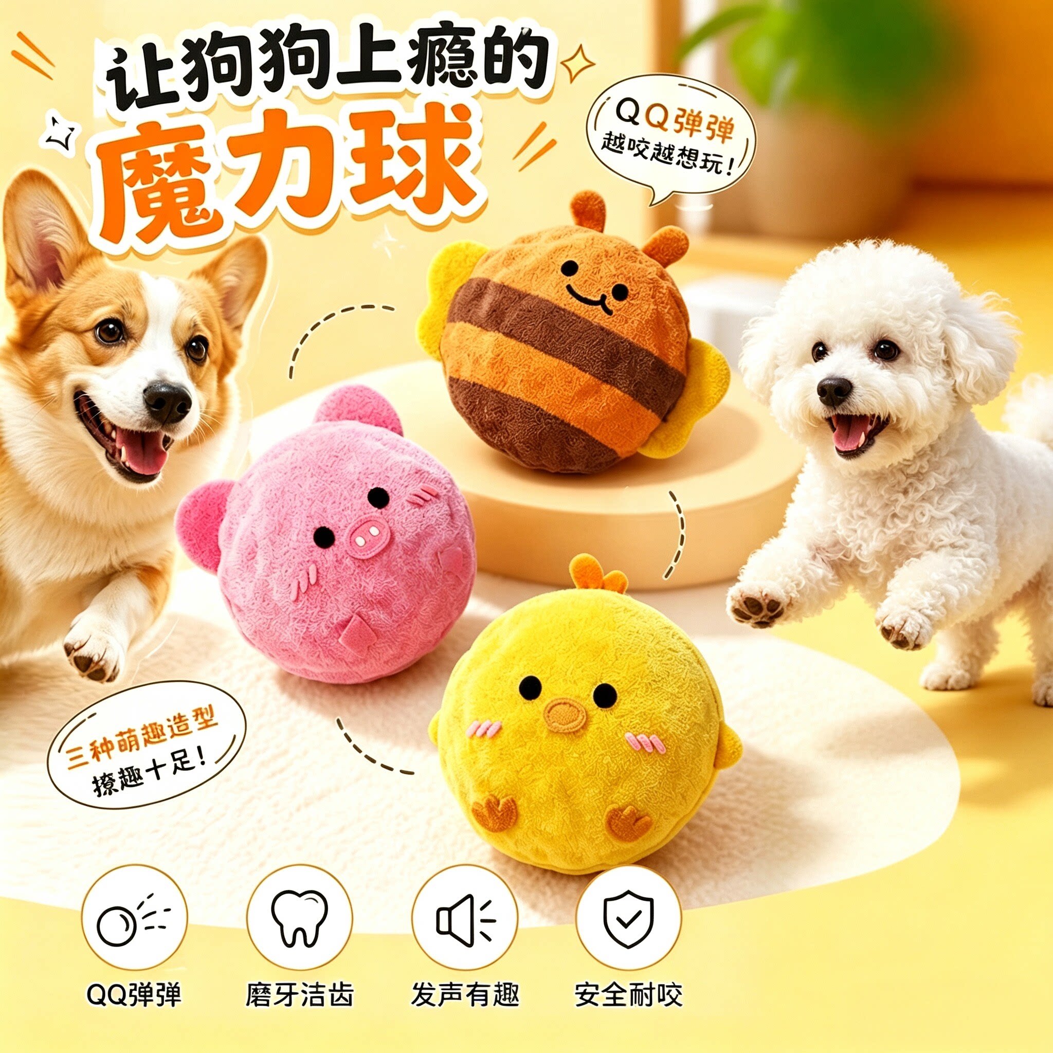 狗狗卡通刺球发声磨牙洁齿玩具