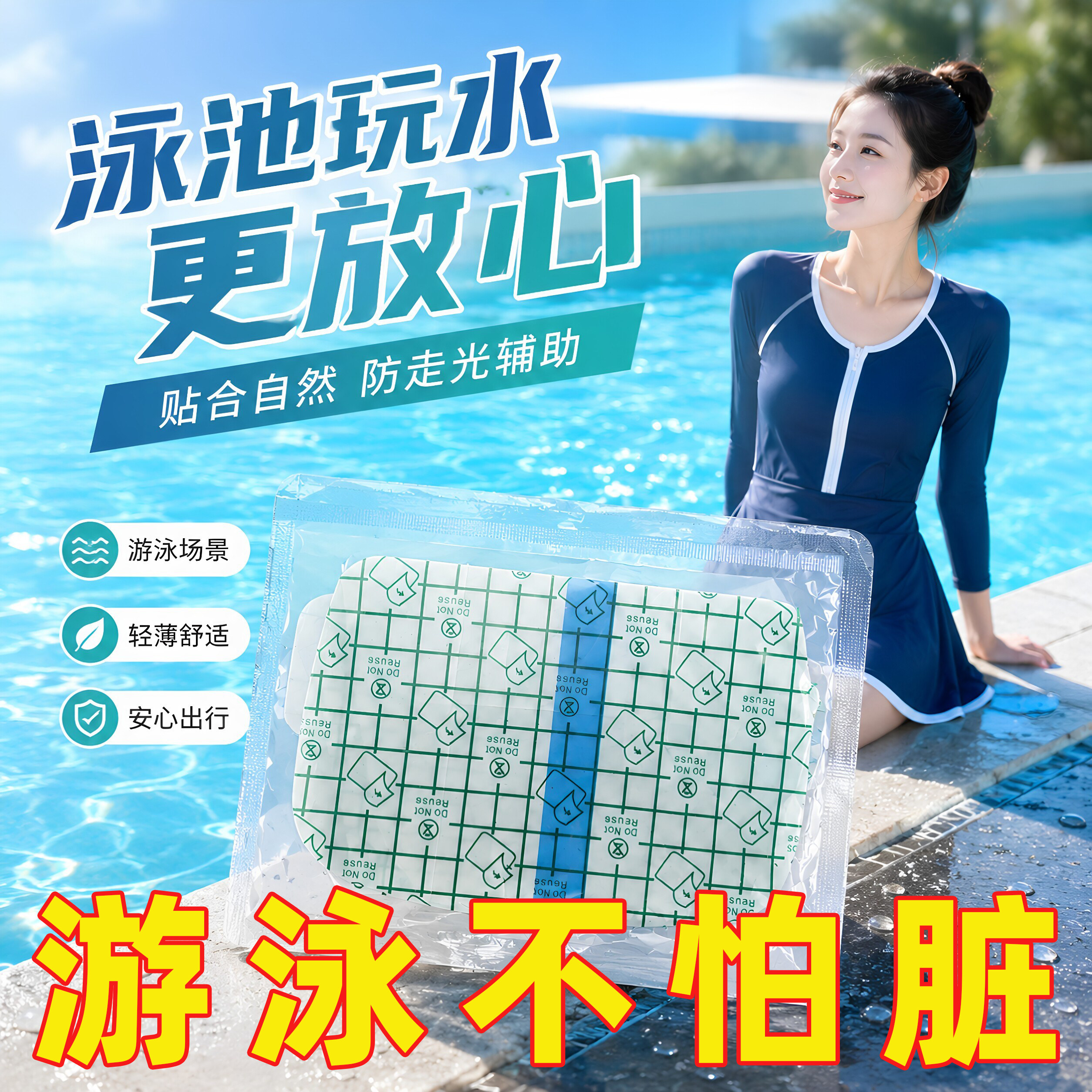 游泳防护贴私密轻薄贴身防水贴女性泡温泉洗澡玩漂流透气胶带