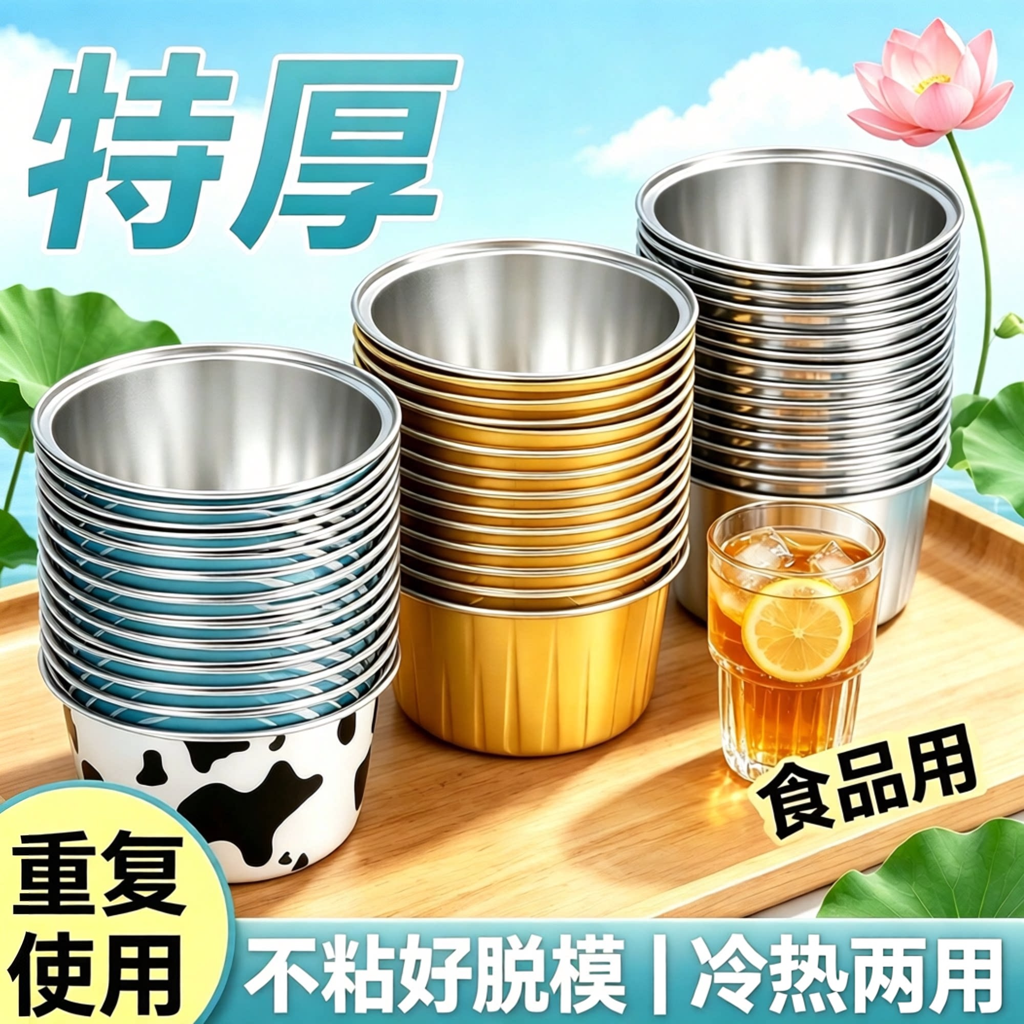 空气炸锅锡纸碗铝箔可重复家用烤箱蛋糕布丁烘焙模具小锡纸盒杯盘