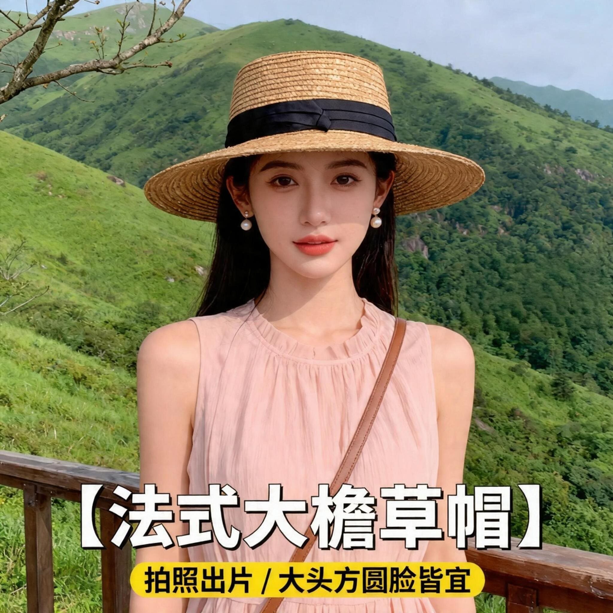2026新款法式平顶草帽女大头围海边沙滩礼帽编织防晒太阳帽子夏季图片