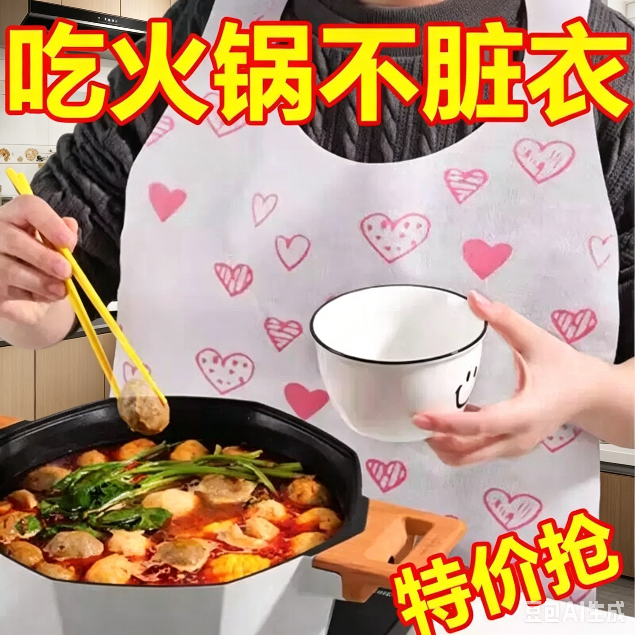 一次性无纺布围裙餐饮成人用餐火锅防油罩衣特厚适用吃饭围兜