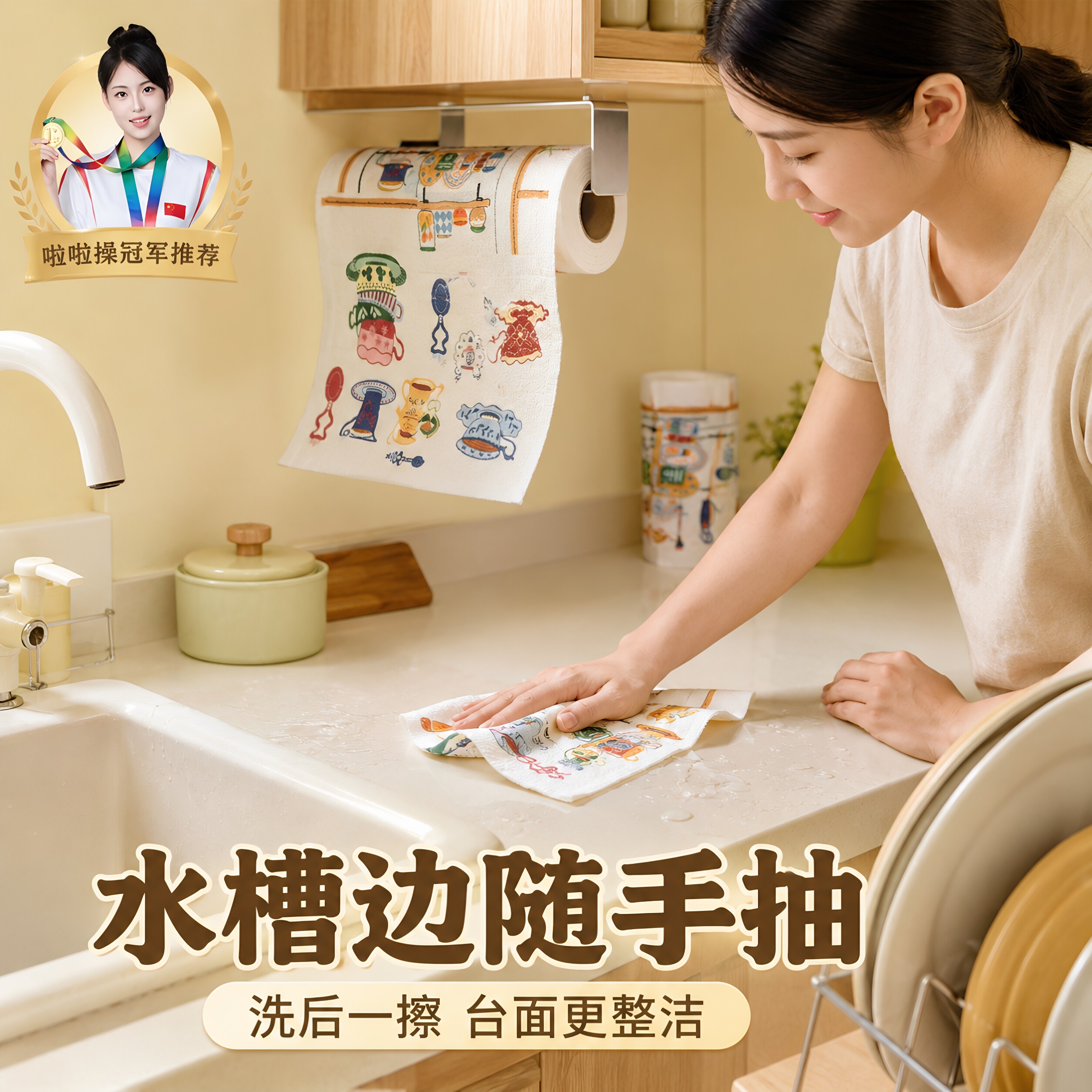 ins风手撕周抛抹布干湿两用手绘风厨房清洁洗碗专用手撕懒人抹布