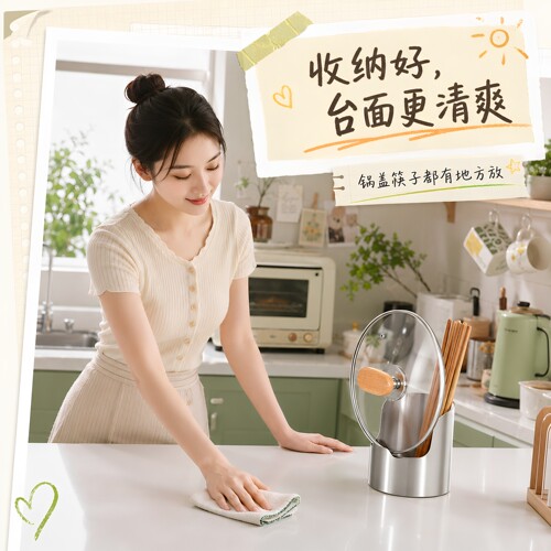 不锈钢厨房锅盖架砧板架多功能