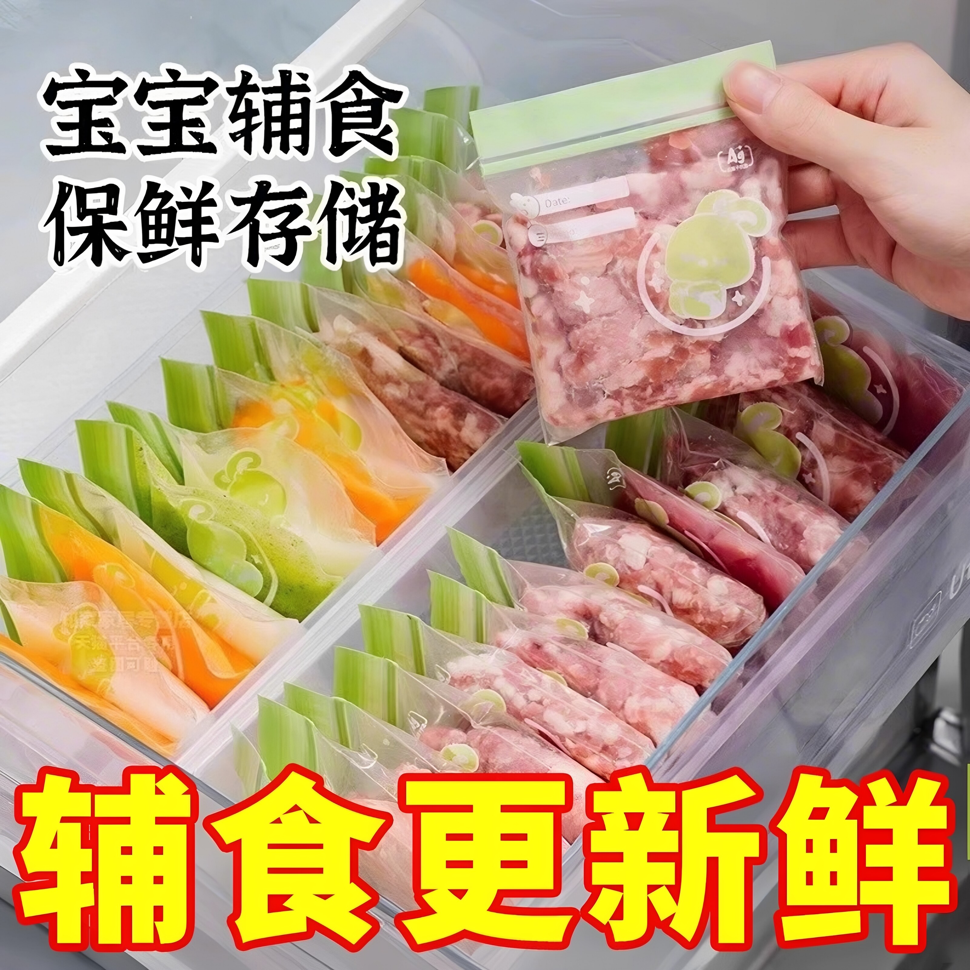 肉丝冷冻专用保鲜袋接触级保鲜辅食分装袋冰箱速冻收纳迷你密封袋