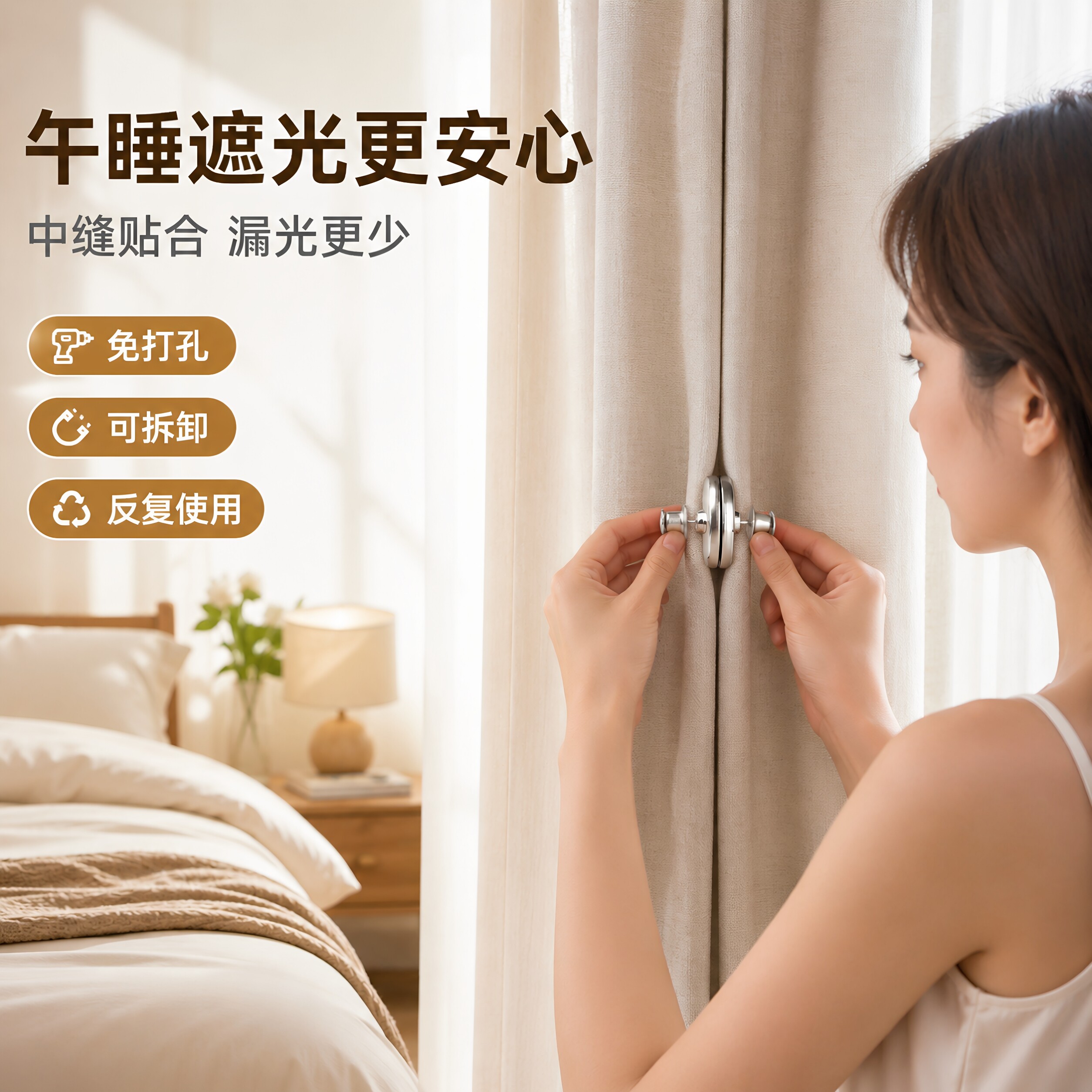 窗帘浴帘侧边固定磁吸闭合扣门帘强磁扣金属磁吸防漏光免钉可拆图片