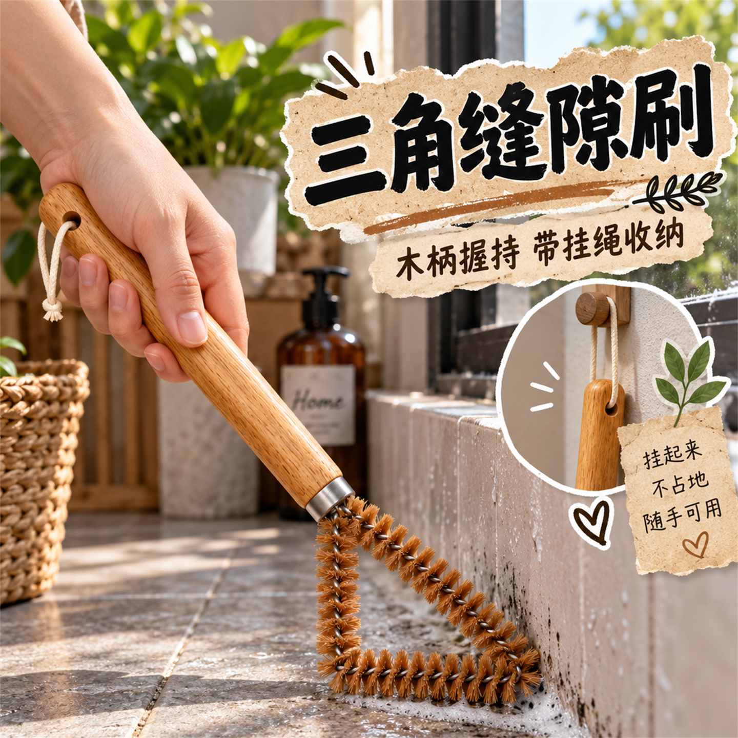 三角木柄缝隙刷煤气灶清洁刷家用厨房刷子灶台油烟机角落清洁刷