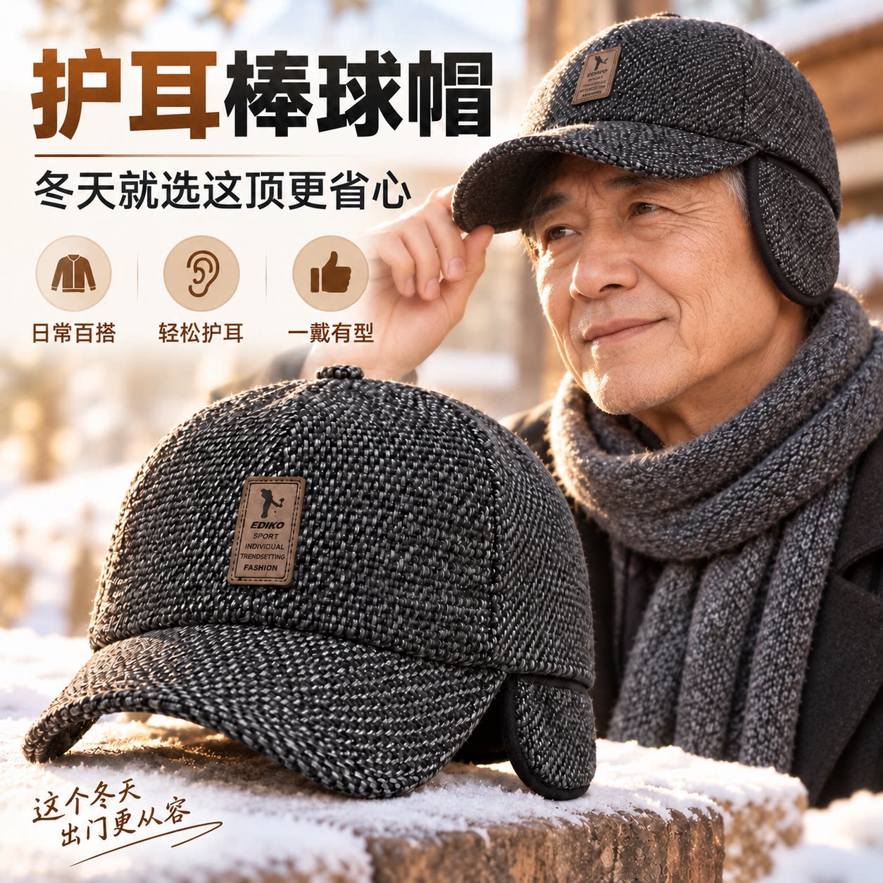 中老年人帽子男款2026新款秋冬保暖棒球帽加厚户外百搭爸爸鸭舌帽