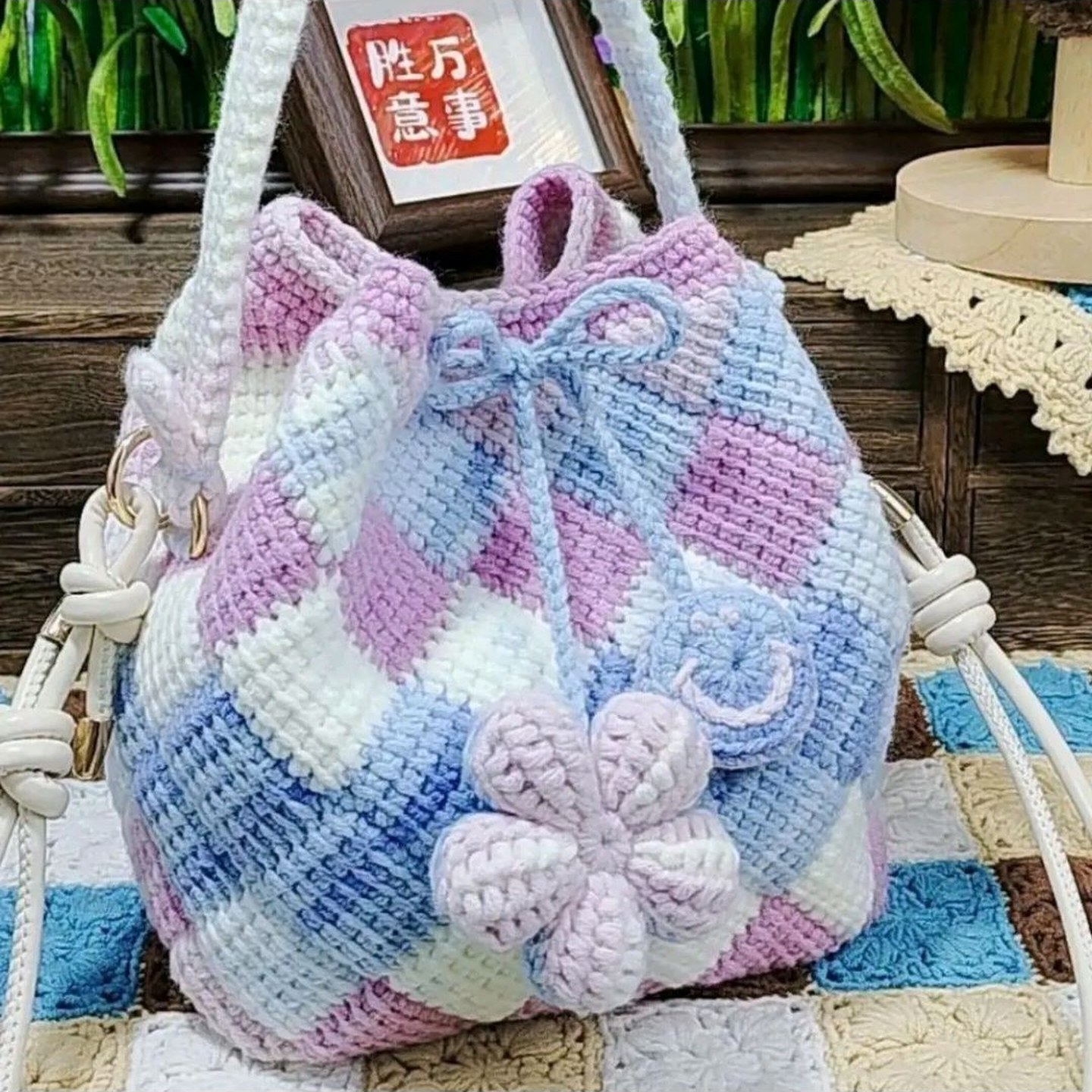 绿野仙踪毛线方糖包diy材料包手工钩织包菱形手工格拼接包非成品