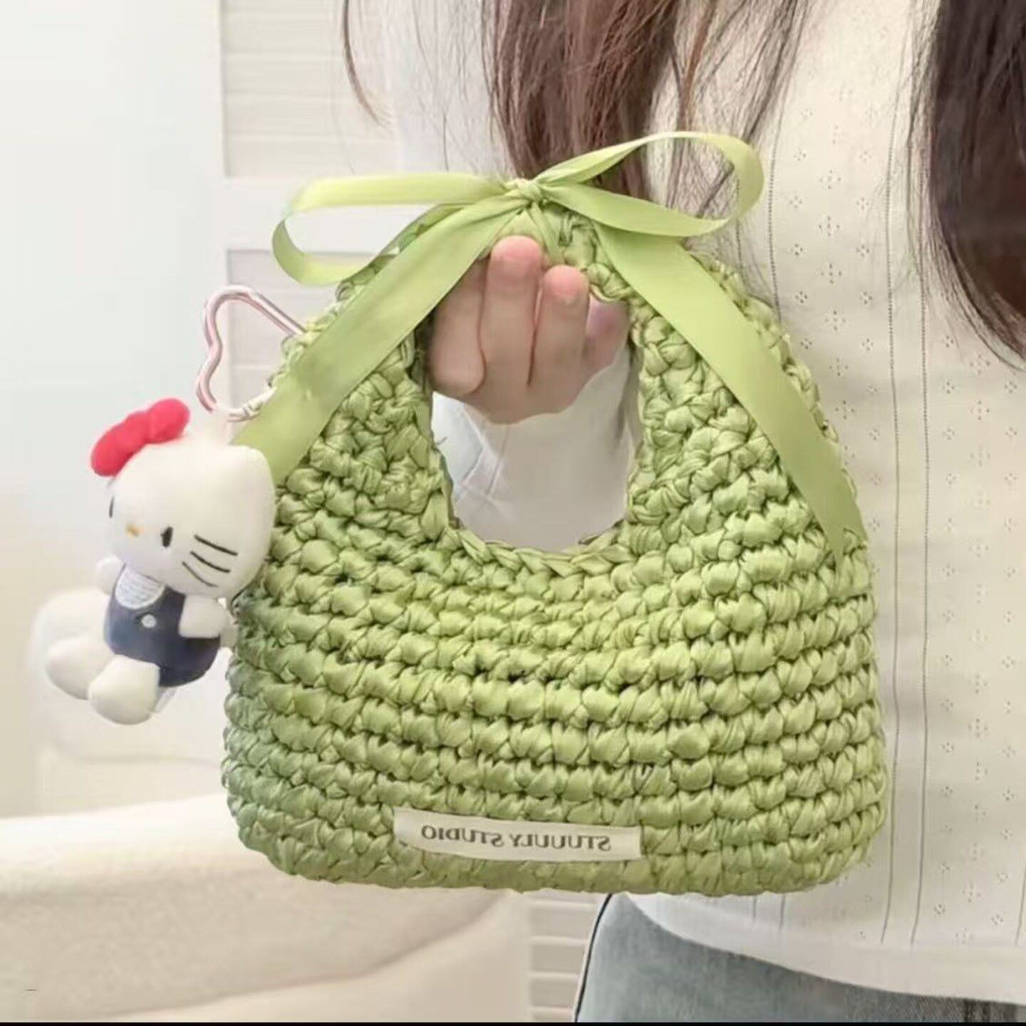银色闪光蝴蝶结手提包手工编织diy材料包钩针钩织包送女友礼物