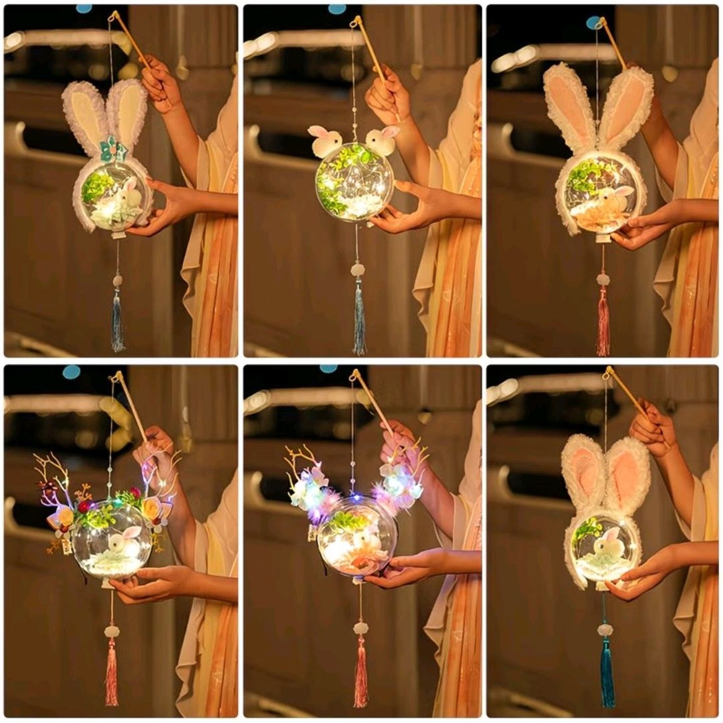 中秋节灯笼兔子灯花灯儿童手提玉兔灯笼diy手工材料2023新款灯笼