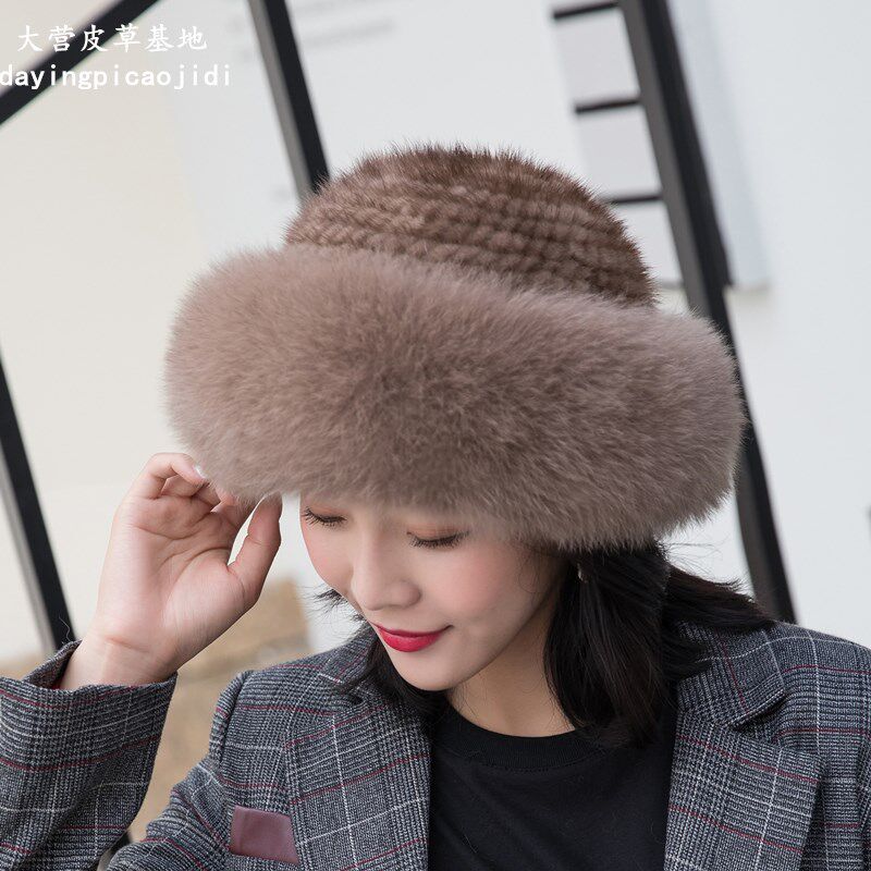 貂毛帽子女冬天水貂皮草冬季韩版休闲百搭狐狸毛太阳盆帽保暖护耳