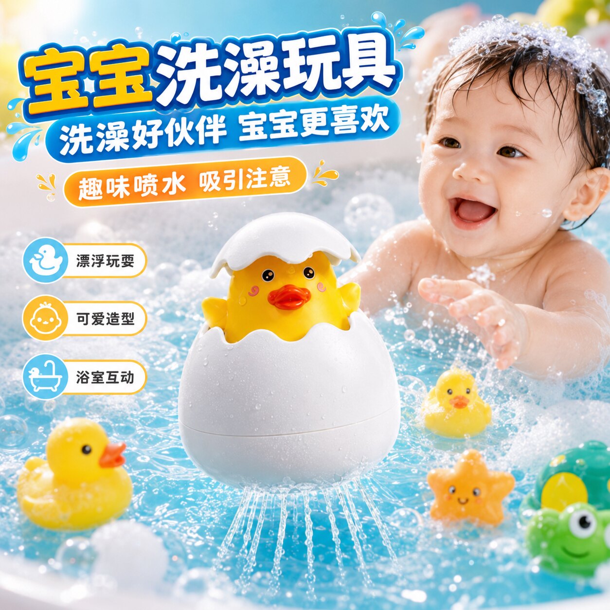 宝宝洗澡小黄鸭喷水玩具