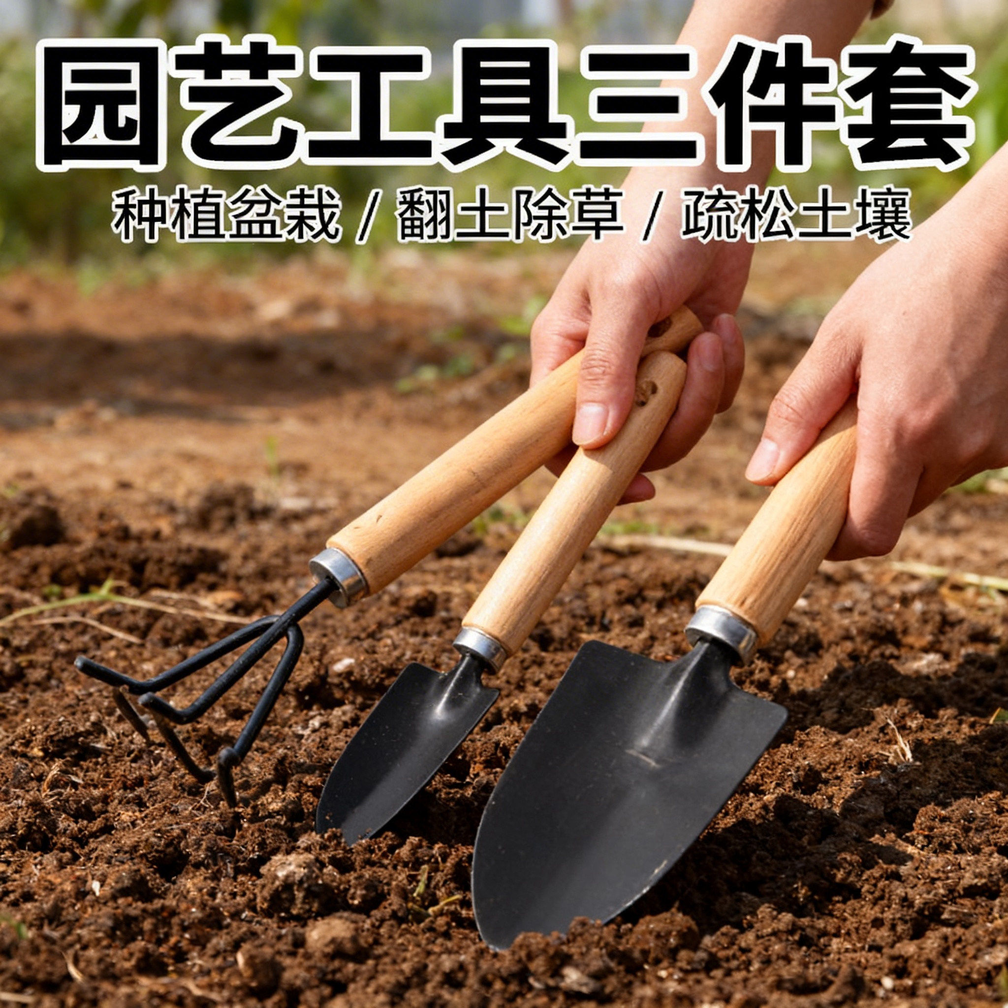 种花工具家用种菜养花园艺松土花铲盆栽花艺种植工具三件套小铲子