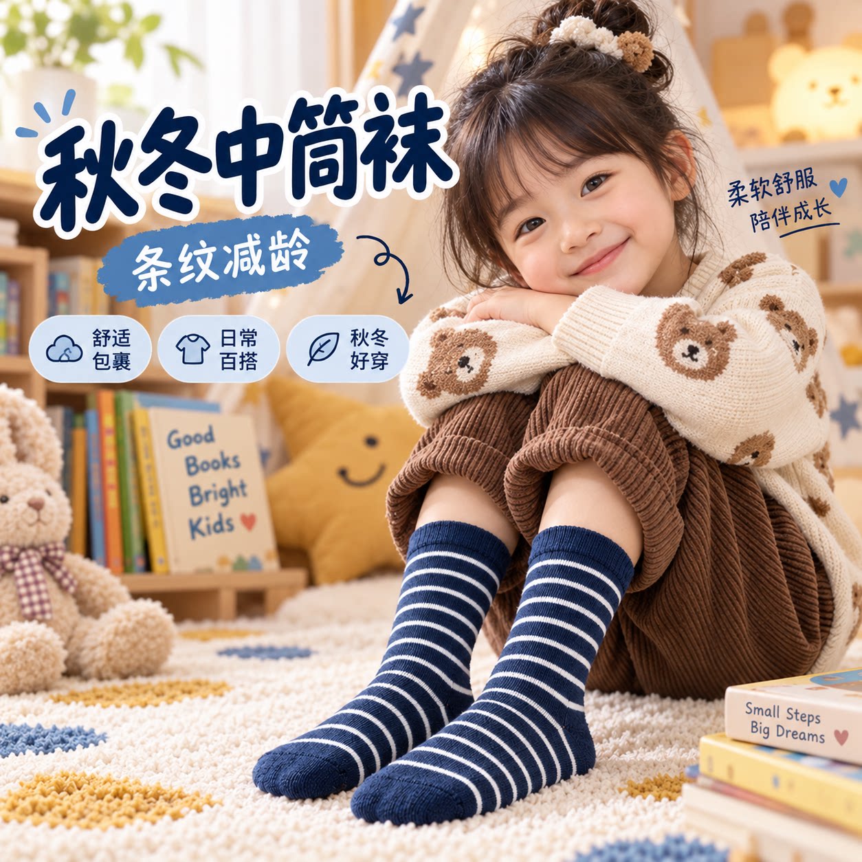 儿童袜子春秋保暖中筒袜宝宝秋袜