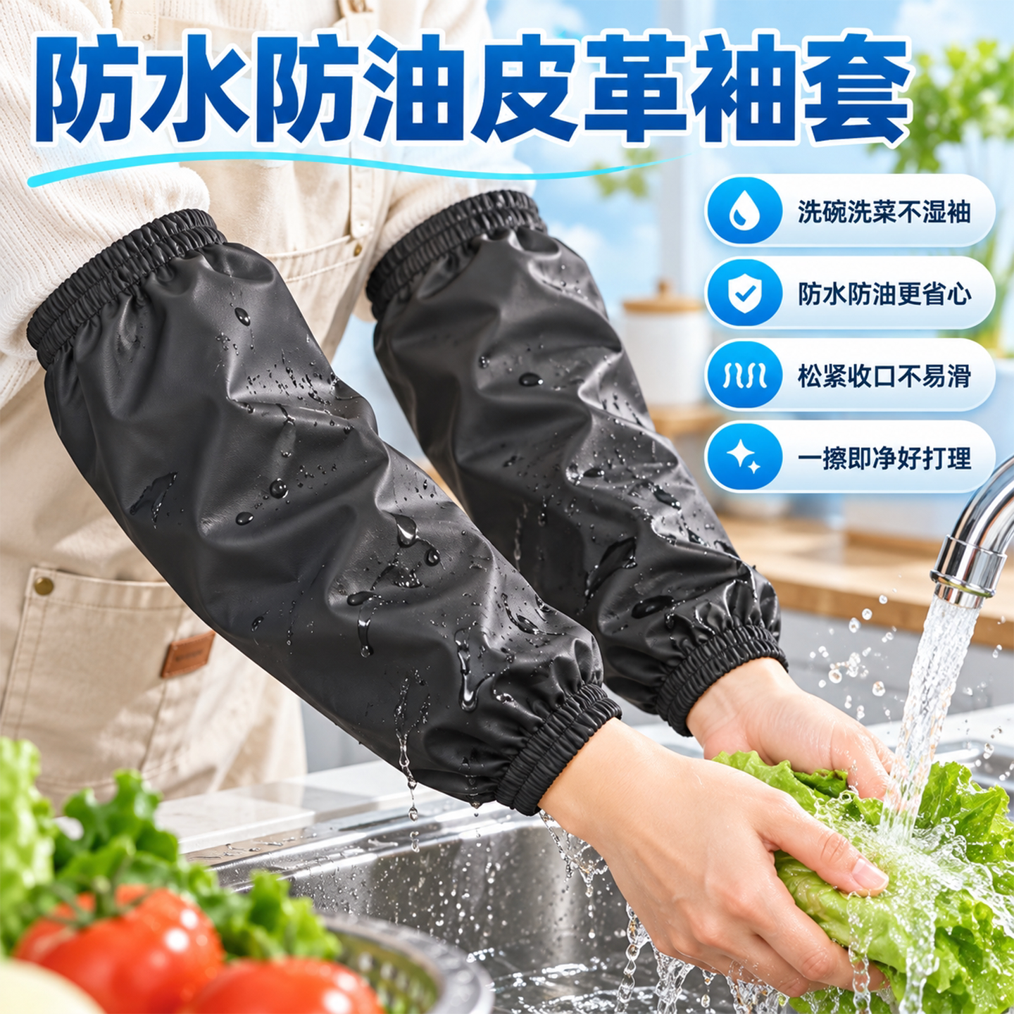 加长皮袖套防水防油男女厨房
