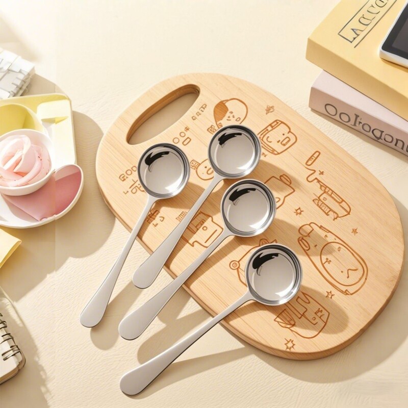 不锈钢平底勺子圆头高颜值汤勺吃饭搅拌勺家用ins风分菜勺