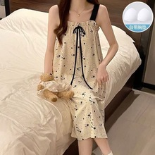 带胸垫无袖吊带睡裙女夏纯棉甜美性感可爱韩版居家女生宿舍睡衣裙
