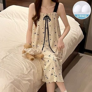 带胸垫无袖吊带睡裙女夏纯棉甜美