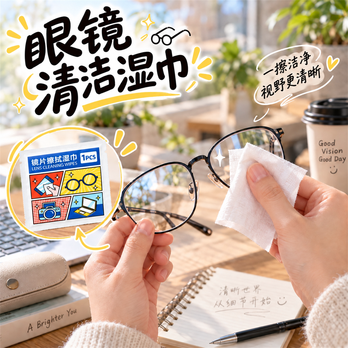 眼镜清洁湿巾冬天防起雾适用眼镜布电脑屏幕一次性擦拭纸不伤镜片