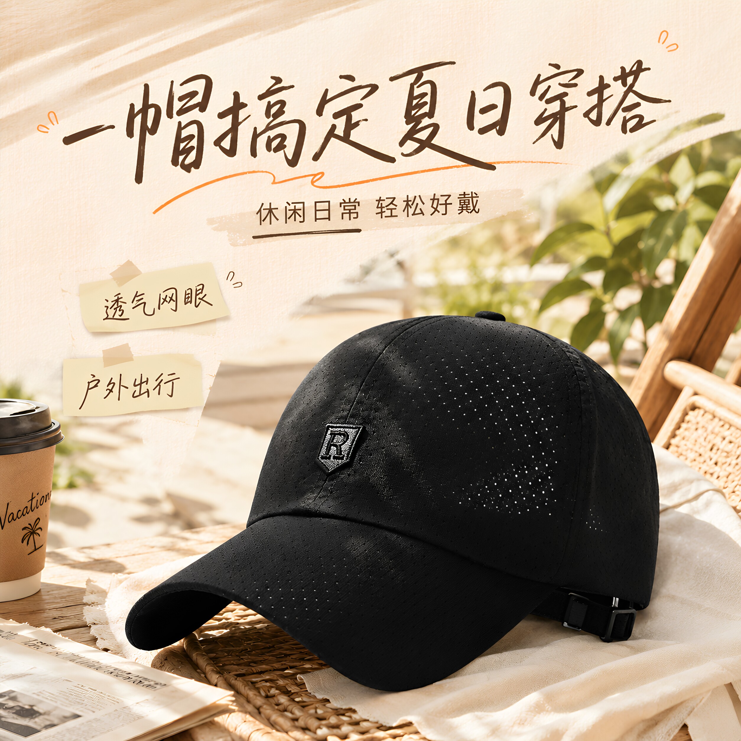 全打孔时尚休闲帽子钓鱼透气春夏天鸭舌帽太阳帽速干户外男士防晒
