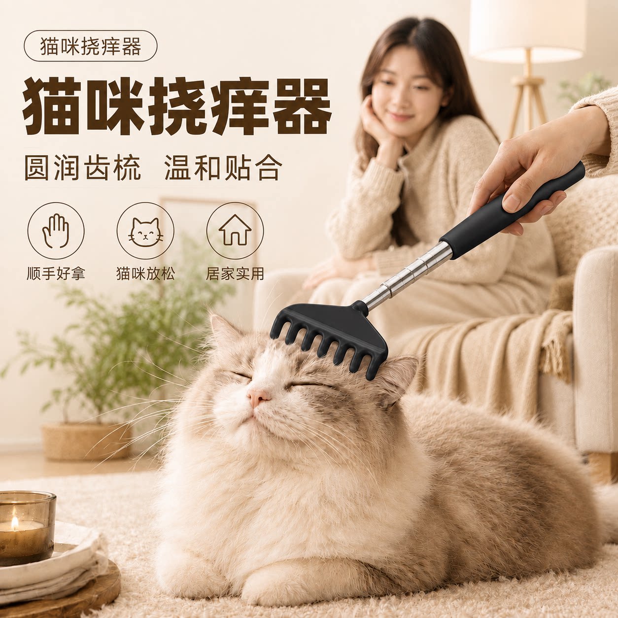 宠物挠痒长杆逗猫棒伸缩按摩梳不伤肤撸解毛钉耙痒抓玩具猫狗神器
