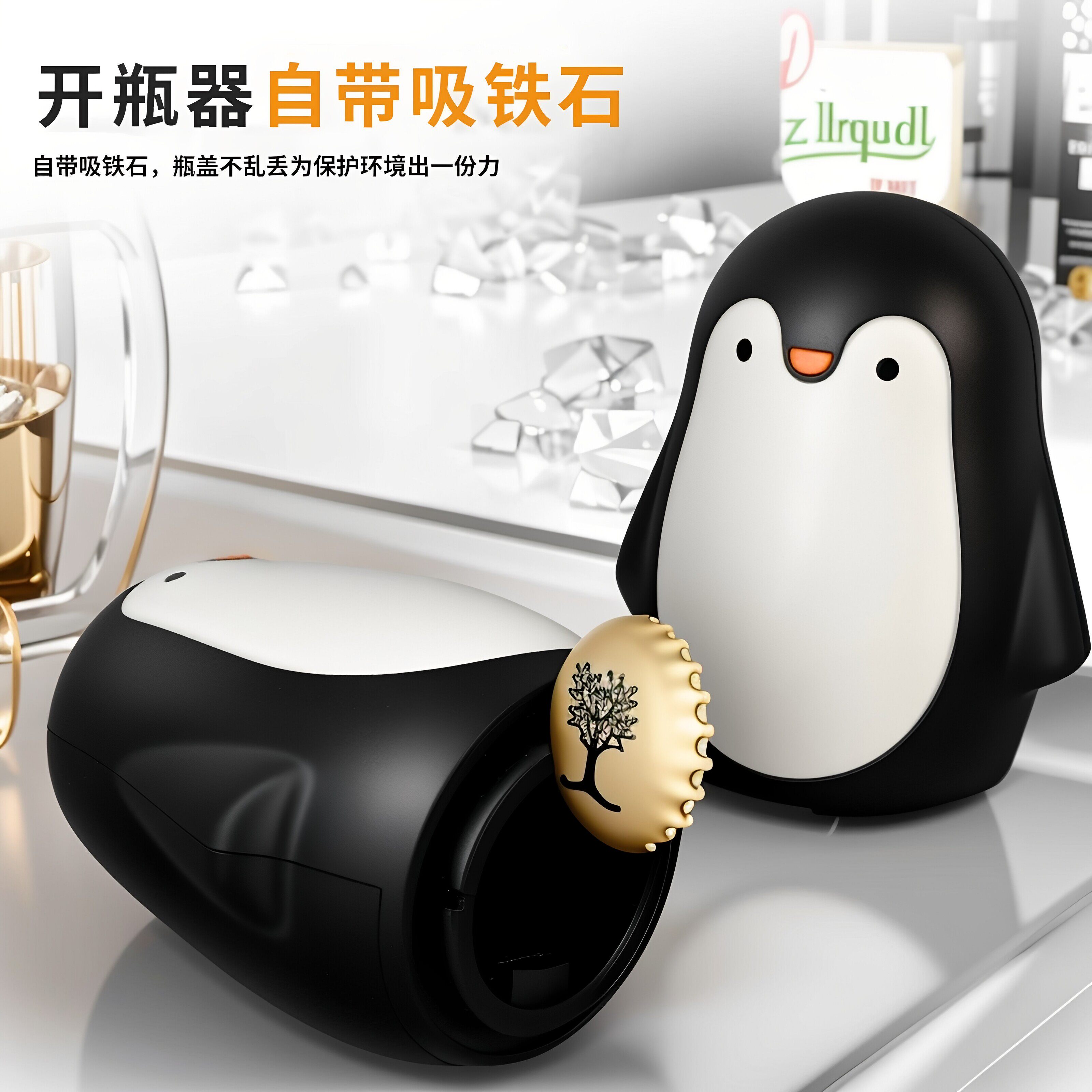 企鹅开瓶器啤酒起子按压式卡通创意开盖神器家用香槟饮料开瓶工具