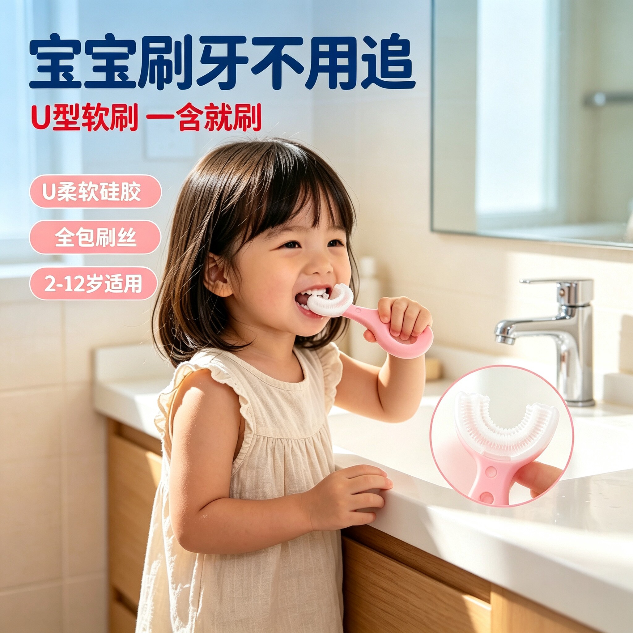 儿童牙刷u型宝宝2-3到6一12岁以上牙膏u形软毛婴幼儿小孩刷牙工具