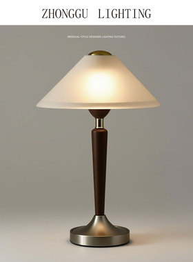 【名匠】中古风实木书房装饰台灯高级感卧室客厅美式复古玻璃台灯