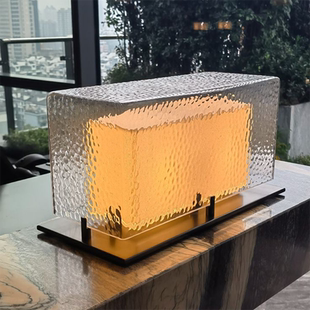 裕棠酒店台灯现代轻奢高级新大堂方形玻璃台灯卧室床头客厅台灯 季