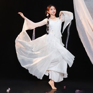 古典舞蹈服女飘逸白色纱衣花瓣裙裤 身韵仙气古风艺考中国舞练功服
