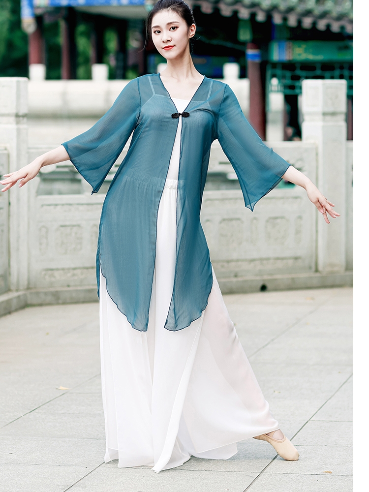 古典舞舞蹈服女飄逸中國(guó)風(fēng)現(xiàn)代舞表演服裝成人身韻紗衣練功服套裝