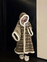 Fairisland-patterned cape bathrobe, thickened coral fleece, soft touch, hooded home wear, coat, pajamas for women in winter thumbnail 4