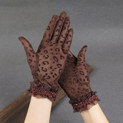 透明性感豹纹网纱优雅蕾丝手套