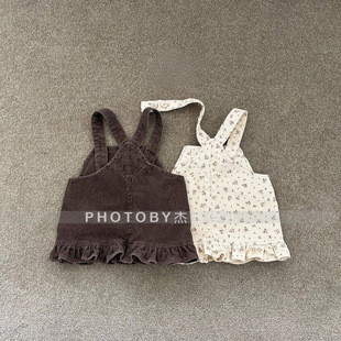 女童碎花背带裙2025秋冬新款女宝可爱洋气灯芯绒背带裙背心连衣裙