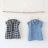 韩版 童装 新款 2020夏装 男女童韩范儿洋气宝宝格子牛仔时尚 连身衣