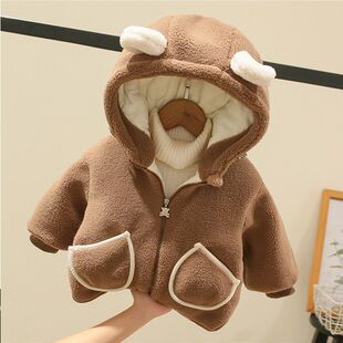 冬装男加厚婴儿棉服加冬款儿童绒外套保暖棉衣女童连帽宝宝羊羔毛