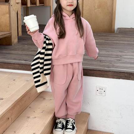 男女童秋冬季加绒加厚卫衣裤套装2024新款儿童运动洋气休闲两件套